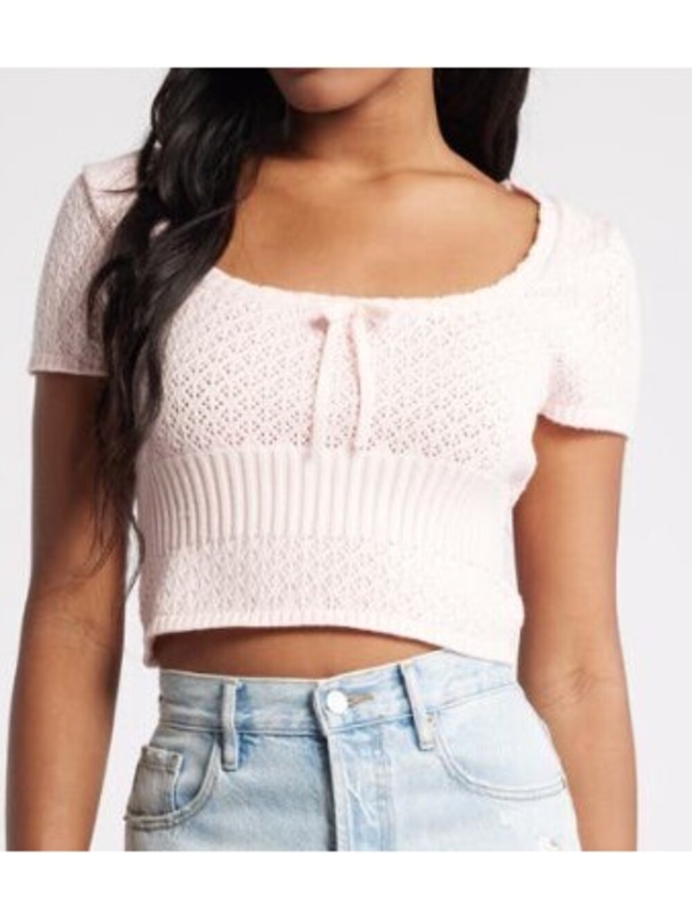 PacSun Evelyn Short Sleeve Knit Sweater Top in Baby Pink - Women's XL